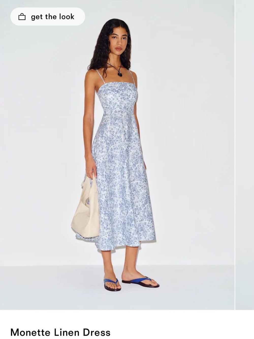 Reformation Monette Linen Midi Dress — Blue and White Floral